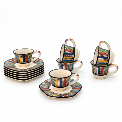 Moroccan Handcrafted Medina Rainbow Cup & Saucer 6pcs Set - M27