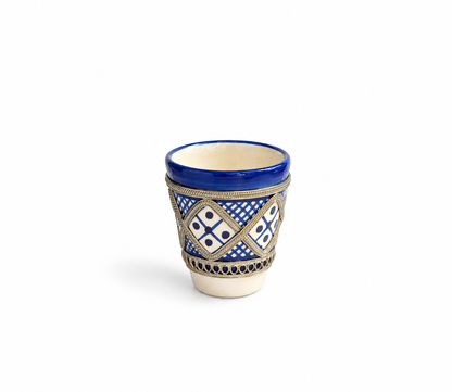 Handcrafted Moroccan Ceramic w/ Brass Rim Tea Cup (5x6cm) - M154