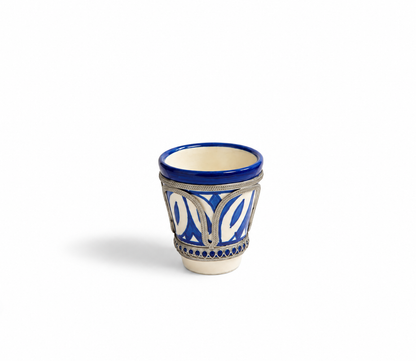 Handcrafted Moroccan Ceramic w/ Brass Rim Tea Cup (5x6cm) - M154
