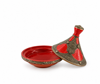 Ruby Filigree Crown Handcrafted Brass Tagine - (29x30cm)