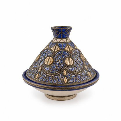 Moorish Azure Tapestry Handcrafted Brass Tagine - (35x38cm)