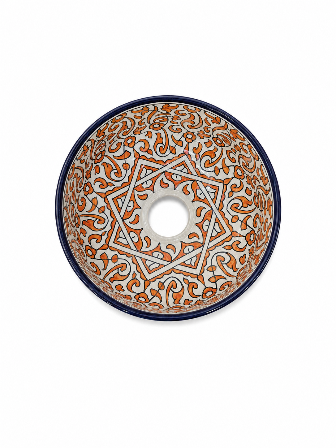 Andalusian Ember Ceramic Countertop Basin–Orange Arabesque Pattern - M38