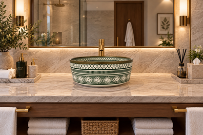 Moroccan Jade Handcrafted Copper-Rim Basin - M41