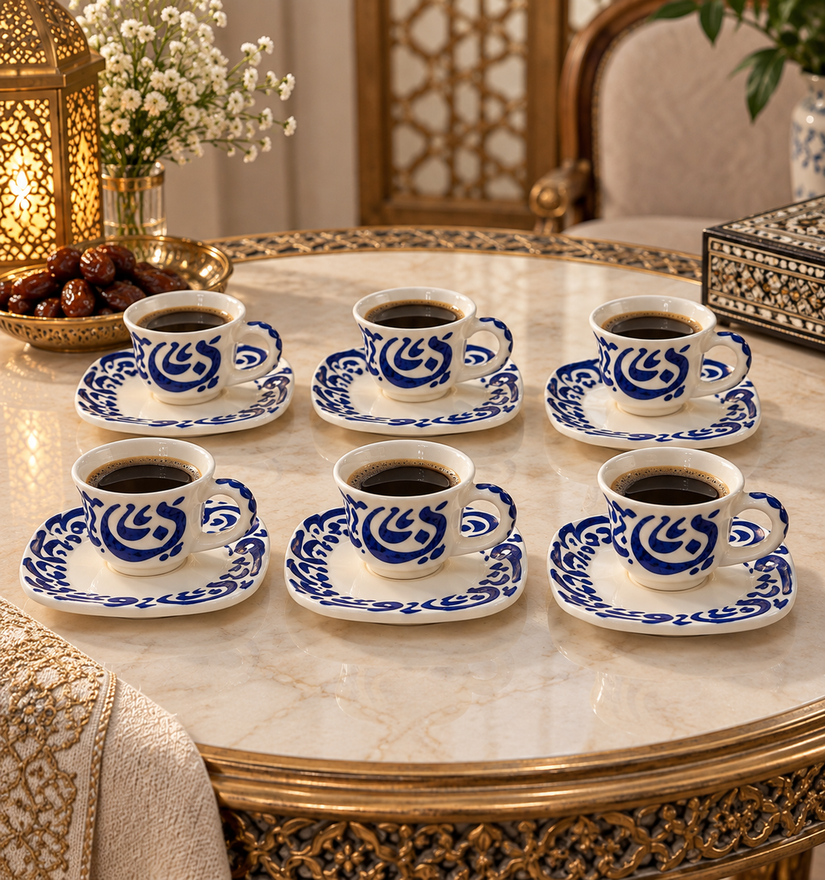 Sapphire Majlis – Royal Heritage Moroccan Handcrafted Cup & Saucer 6pcs Set - M27