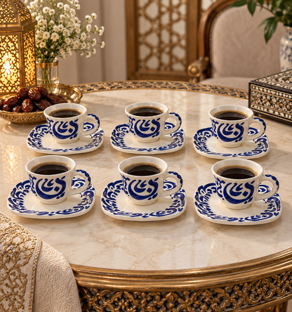 Sapphire Majlis – Royal Heritage Moroccan Handcrafted Cup & Saucer 6pcs Set - M27