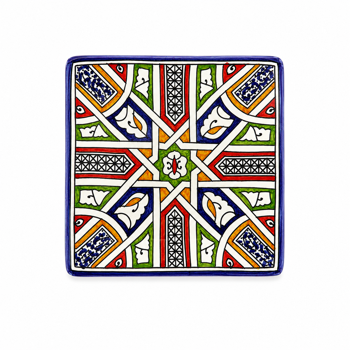 Handcrafted Moroccan Pattern Square Ceramic Plate 21cm - M12
