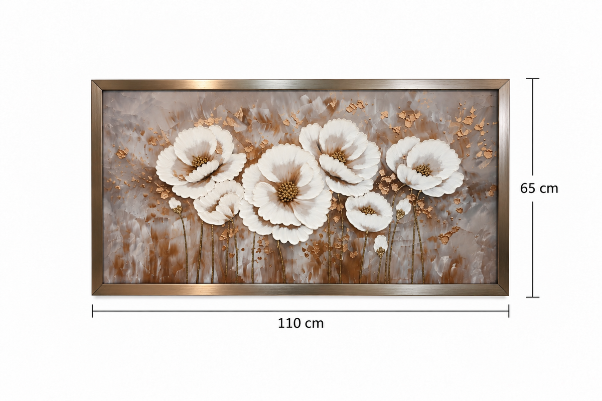 Ivory Blossom Harmony Floral Wall Art Frame - (65x110cm)