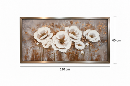 Ivory Blossom Harmony Floral Wall Art Frame - (65x110cm)