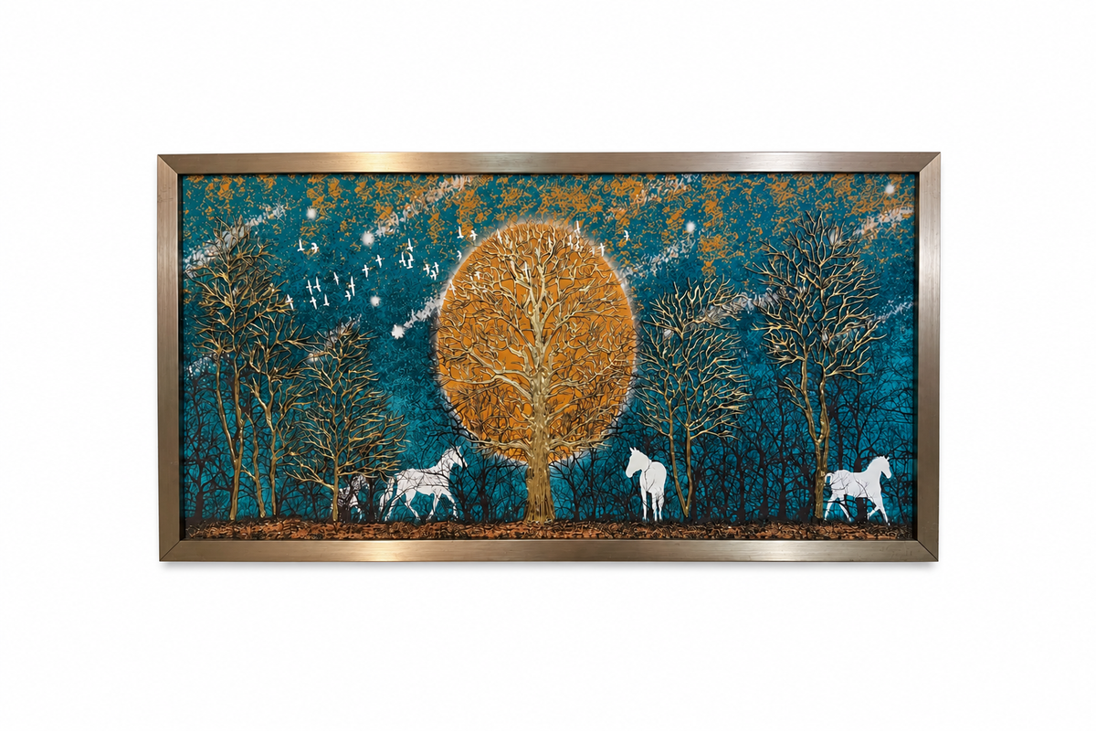 Moonlit Golden Grove Decorative Wall Art Frame - (65x110cm)