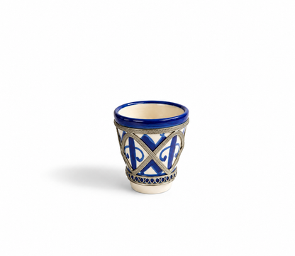 Handcrafted Moroccan Ceramic w/ Brass Rim Tea Cup (5x6cm) - M154