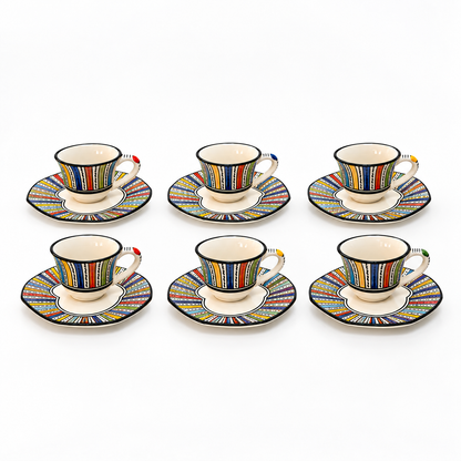 Moroccan Handcrafted Medina Rainbow Cup & Saucer 6pcs Set - M27
