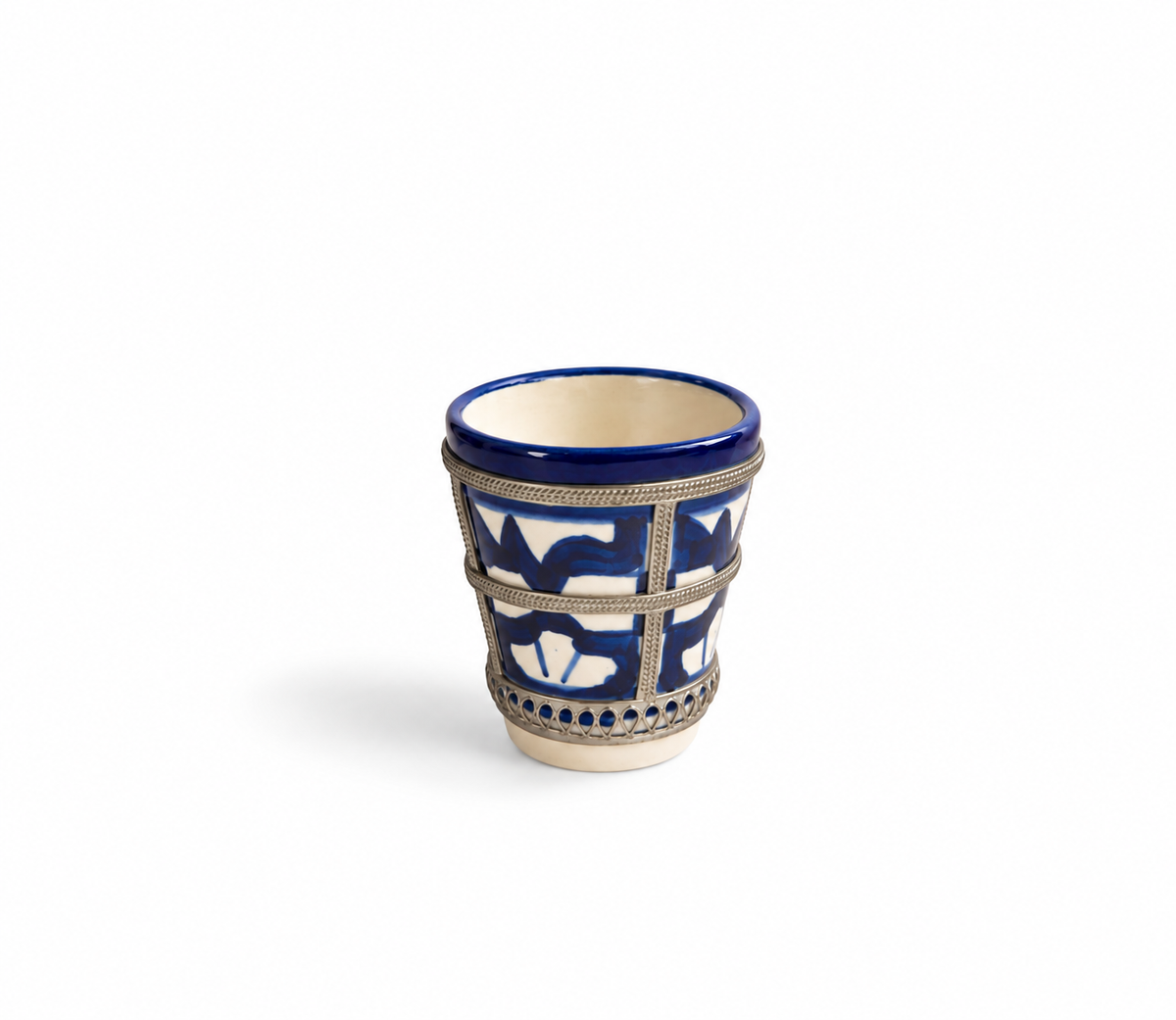 Handcrafted Moroccan Ceramic w/ Brass Rim Tea Cup (5x6cm) - M154