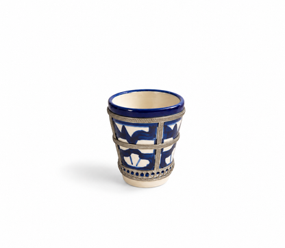 Handcrafted Moroccan Ceramic w/ Brass Rim Tea Cup (5x6cm) - M154