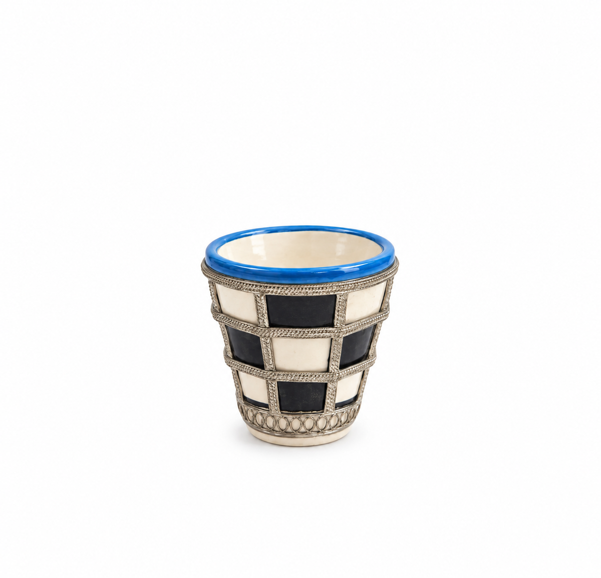 Handcrafted Moroccan Ceramic w/ Brass Rim Tea Cup (5x6cm) - M154