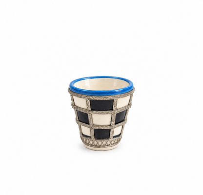 Handcrafted Moroccan Ceramic w/ Brass Rim Tea Cup (5x6cm) - M154