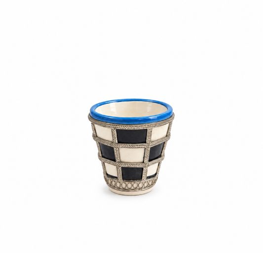 Handcrafted Moroccan Ceramic w/ Brass Rim Tea Cup (5x6cm) - M154