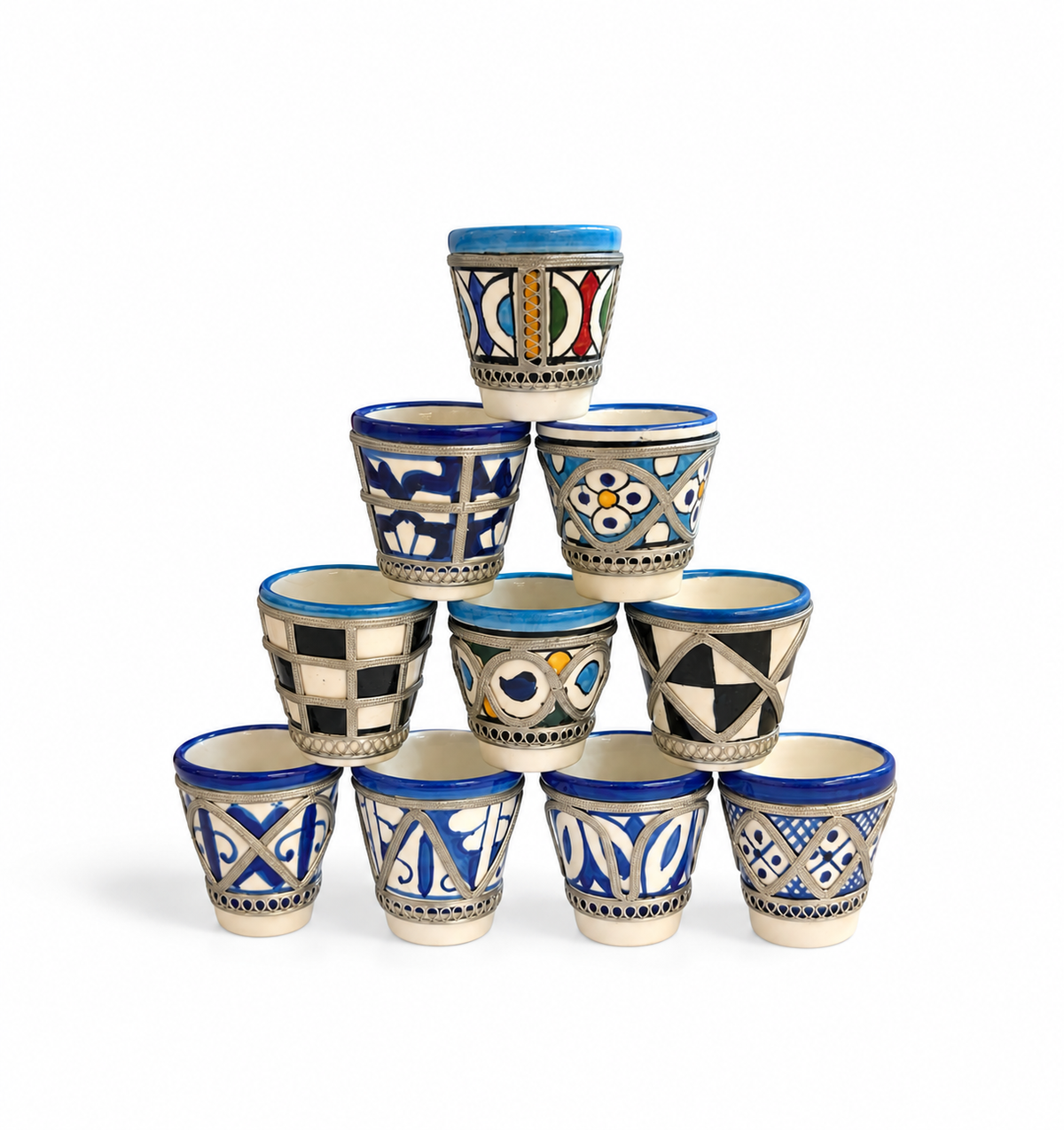 Handcrafted Moroccan Ceramic w/ Brass Rim Tea Cup (5x6cm) - M154