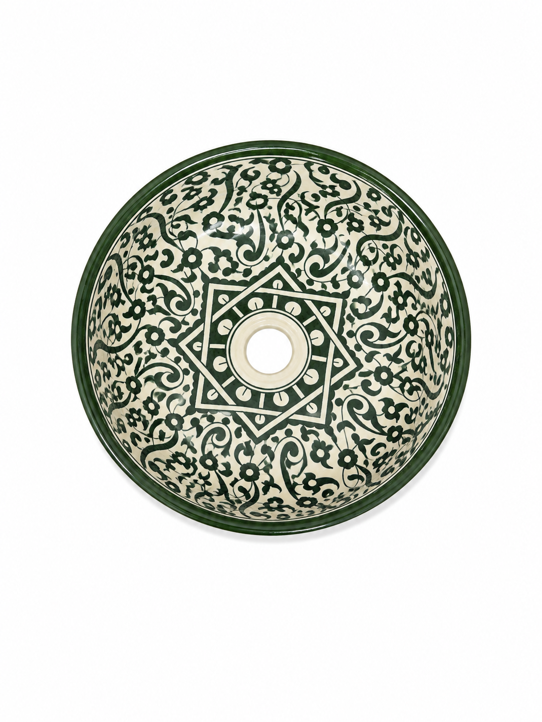 Emerald Arabesque Handcrafted Moroccan Ceramic Basin - M35