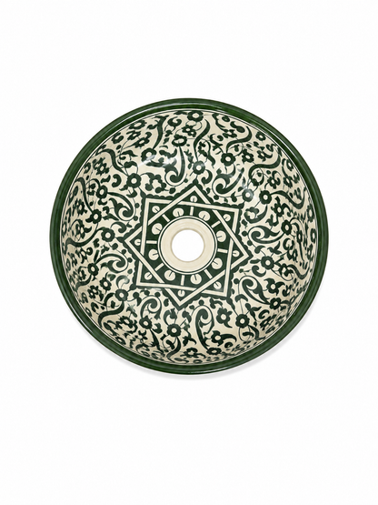 Emerald Arabesque Handcrafted Moroccan Ceramic Basin - M35