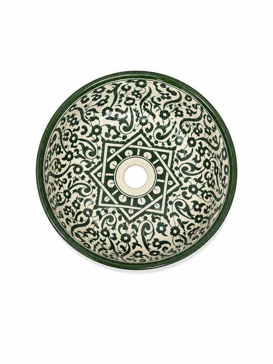 Emerald Arabesque Handcrafted Moroccan Ceramic Basin - M35