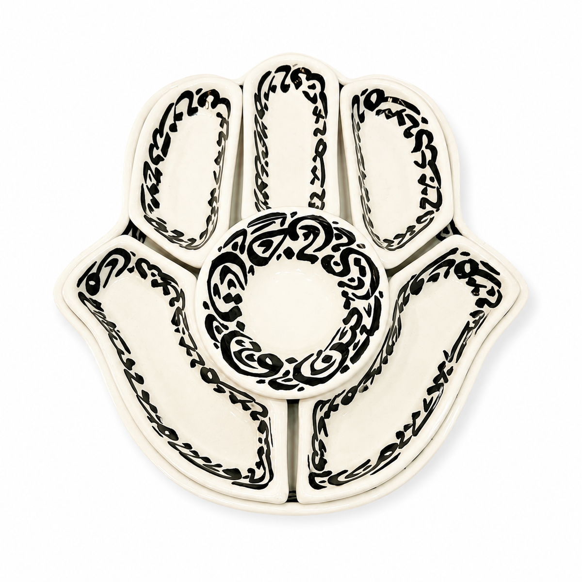 Obsidian Elegance Hamsa Ceramic Serving Tray Set - M9