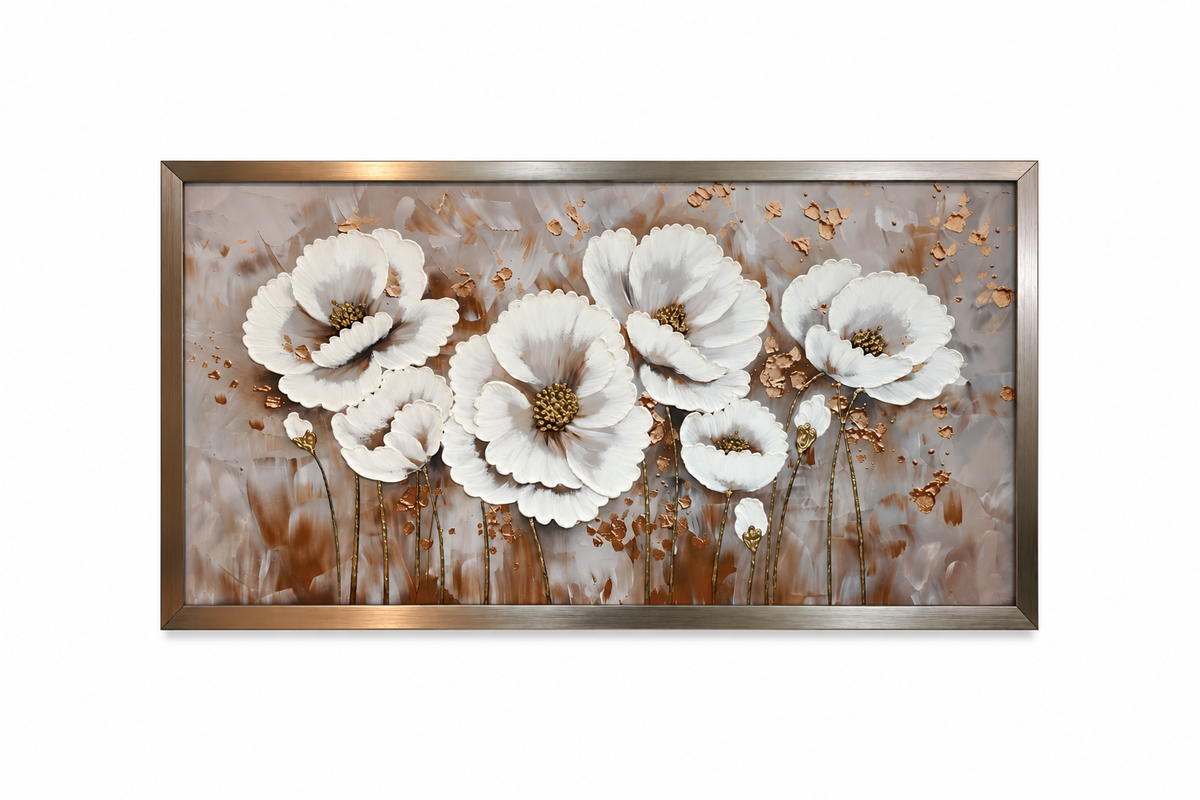 Ivory Blossom Harmony Floral Wall Art Frame - (65x110cm)