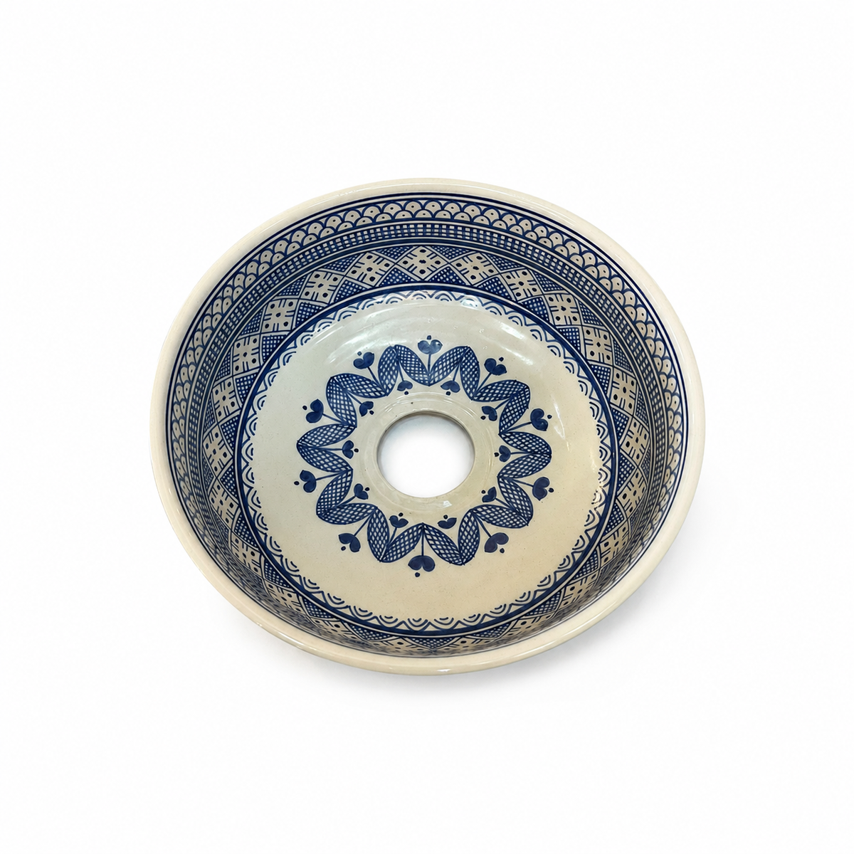 Azure Mosaic Ceramic Countertop Basin–Blue Geometric Pattern - M38