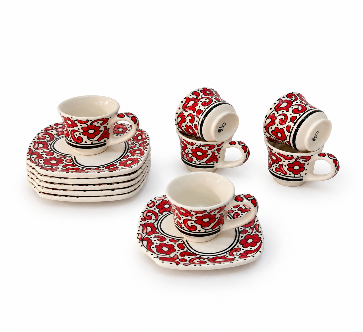 Crimson Souk Heritage Moroccan Handcrafted Cup & Saucer 6pcs Set - M27