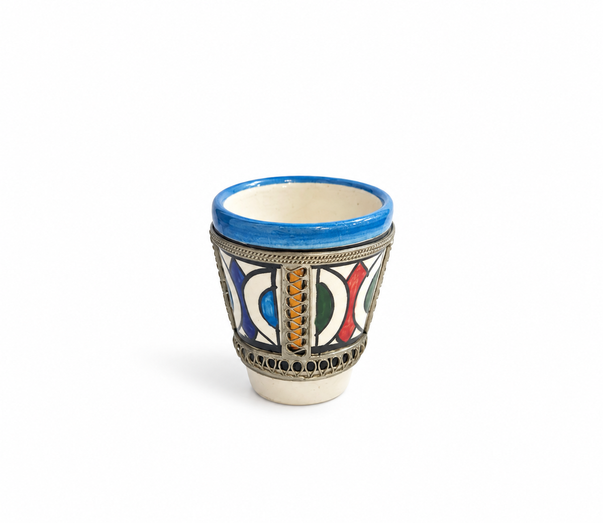 Handcrafted Moroccan Ceramic w/ Brass Rim Tea Cup (5x6cm) - M154