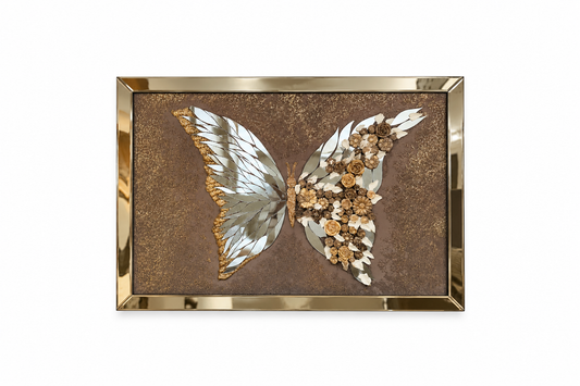 Golden Wings Floral Butterfly Decorative Wall Art Frame - (80x110cm)