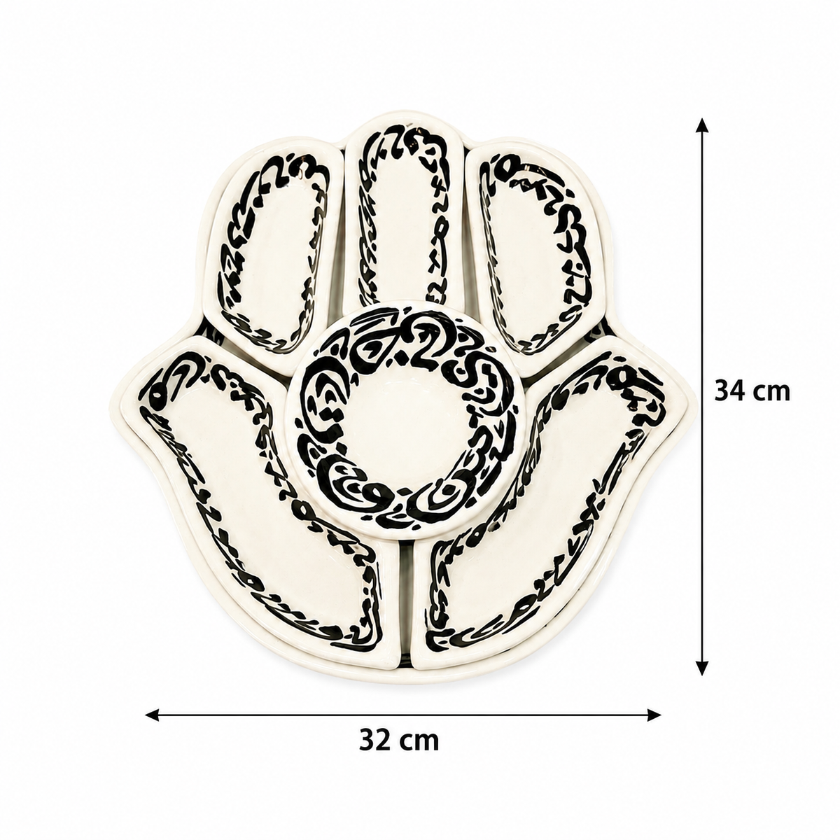 Obsidian Elegance Hamsa Ceramic Serving Tray Set - M9