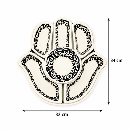 Obsidian Elegance Hamsa Ceramic Serving Tray Set - M9