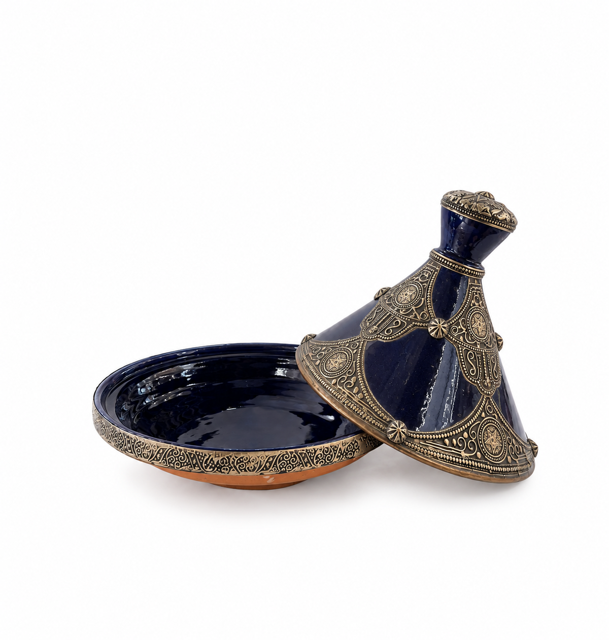 Indigo Imperial Crown Handcrafted Brass Tagine - (30x30cm)