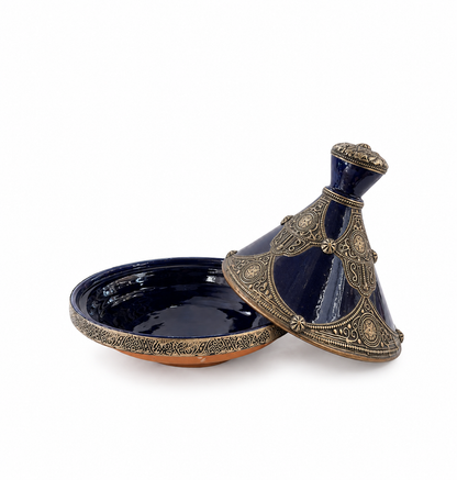 Indigo Imperial Crown Handcrafted Brass Tagine - (30x30cm)