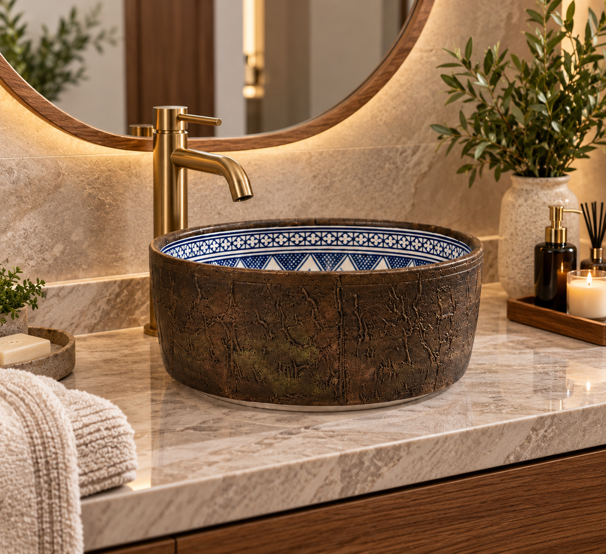 Imperial Patina Ceramic Countertop Basin–Antique Bronze Finish - M40