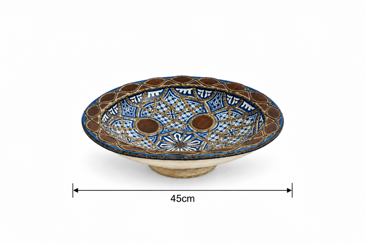 Zaynah Cobalt Medallion Moroccan w/ Copper Decorative Plate - (45cm)