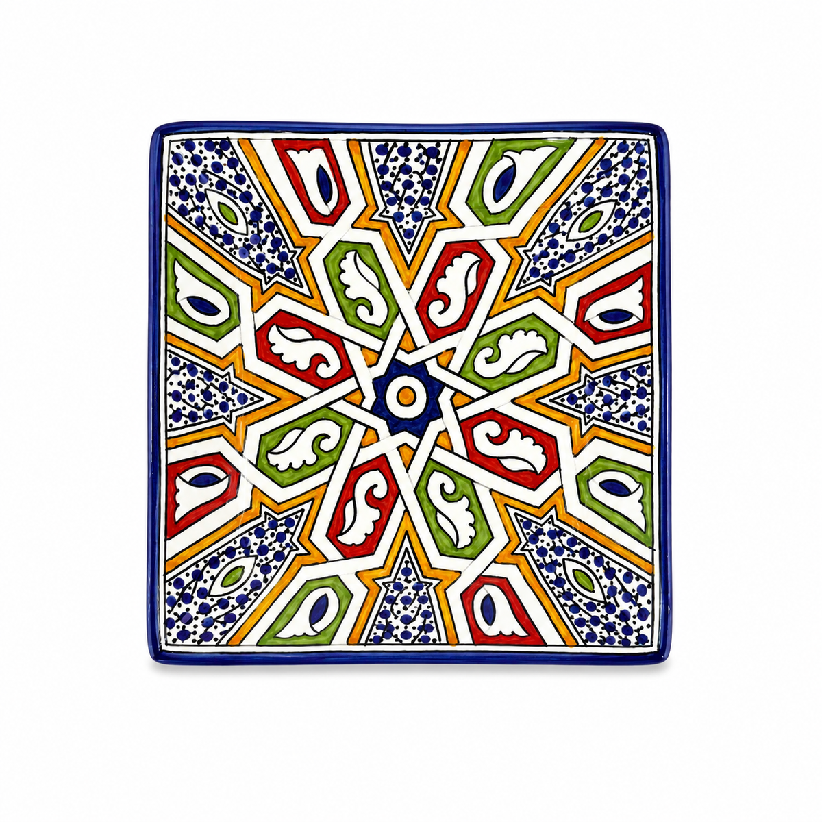 Handcrafted Moroccan Pattern Square Ceramic Plate 21cm - M12