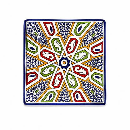 Handcrafted Moroccan Pattern Square Ceramic Plate 21cm - M12