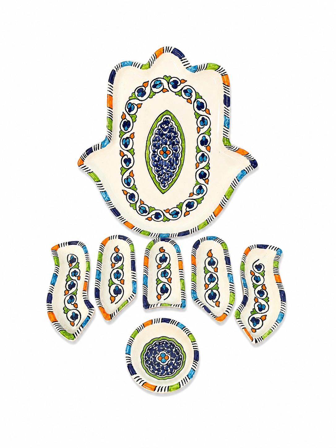 Azure Bloom Hamsa Ceramic Serving Tray Set - M10