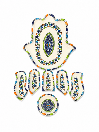 Azure Bloom Hamsa Ceramic Serving Tray Set - M10