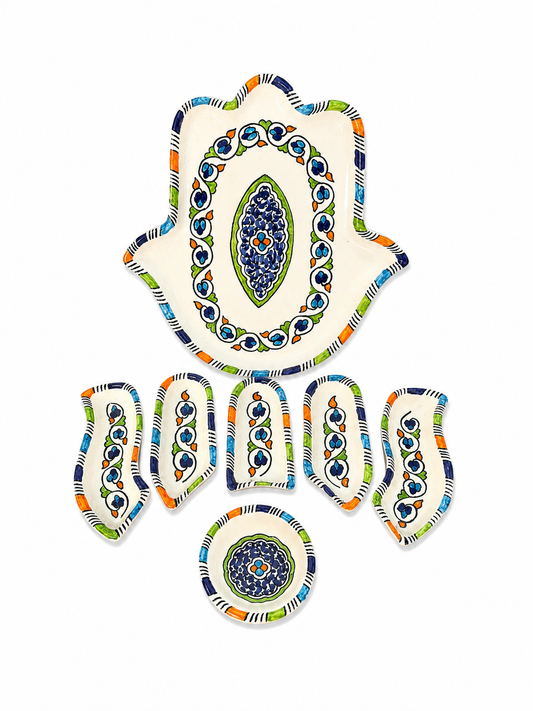 Azure Bloom Hamsa Ceramic Serving Tray Set - M10