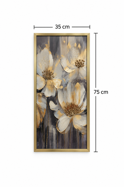 Golden Radiance Floral Decorative Wall Art Frame - (35x75x35cm)