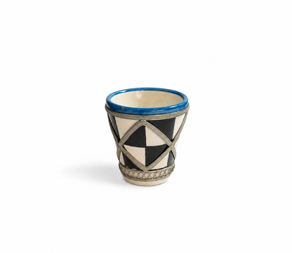 Handcrafted Moroccan Ceramic w/ Brass Rim Tea Cup (5x6cm) - M154