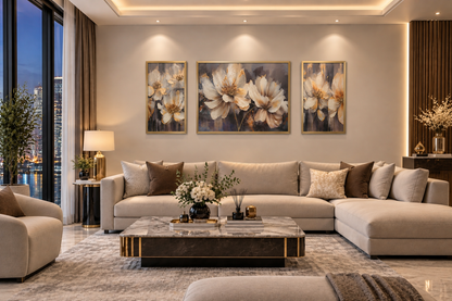 Golden Radiance Floral Decorative Wall Art Frame - (35x75x35cm)