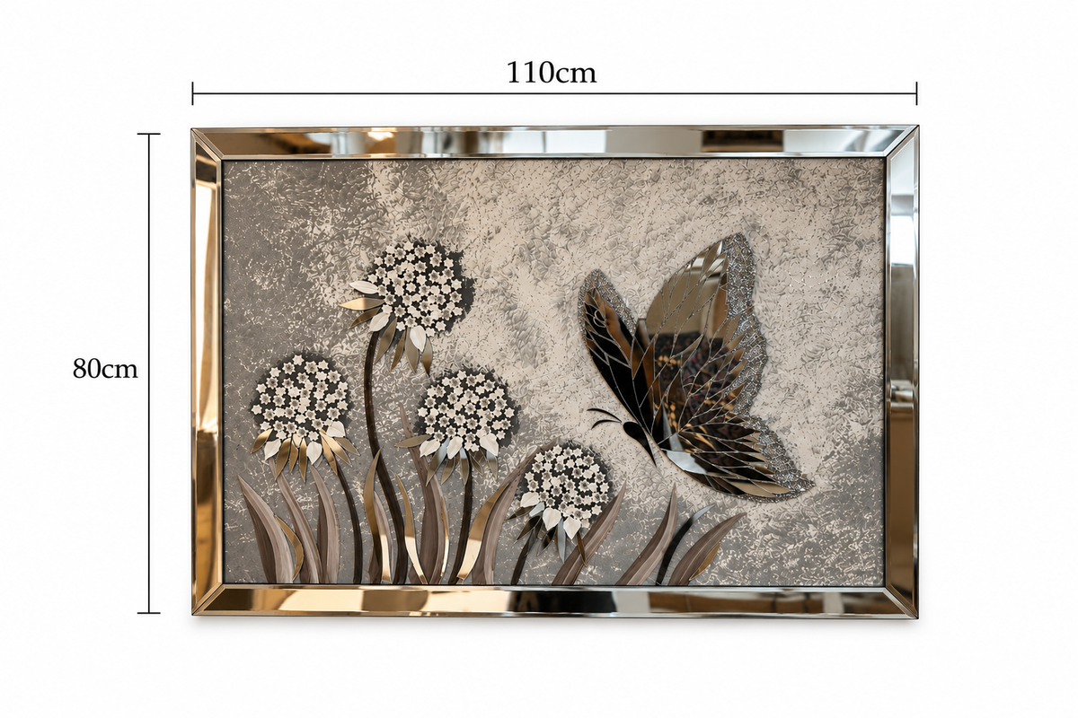 Silver Butterfly Serenity Decorative Wall Art Frame - (80x110cm)