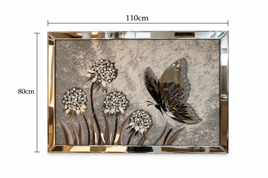 Silver Butterfly Serenity Decorative Wall Art Frame - (80x110cm)