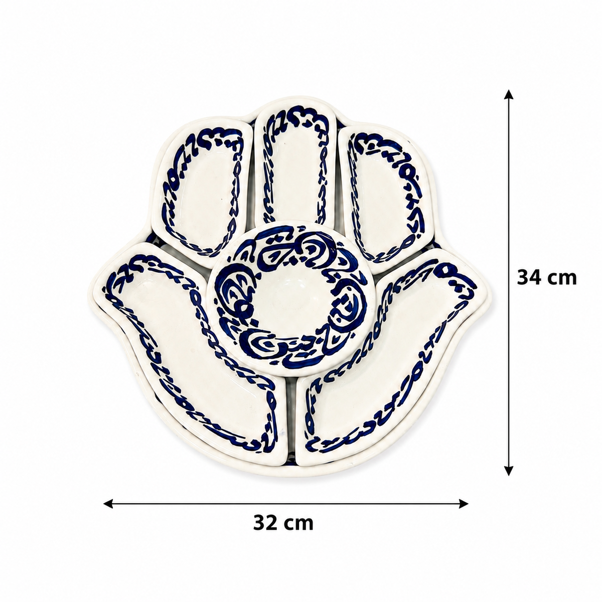 Indigo Arabesque Hamsa Ceramic Serving Tray Set - M9