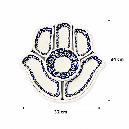 Indigo Arabesque Hamsa Ceramic Serving Tray Set - M9