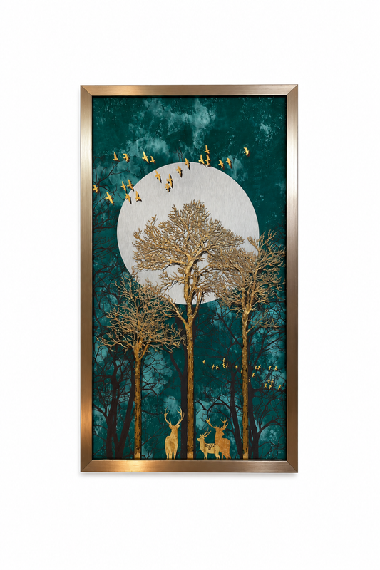 Emerald Moon Forest Premium Decorative Wall Art - (65x110cm)