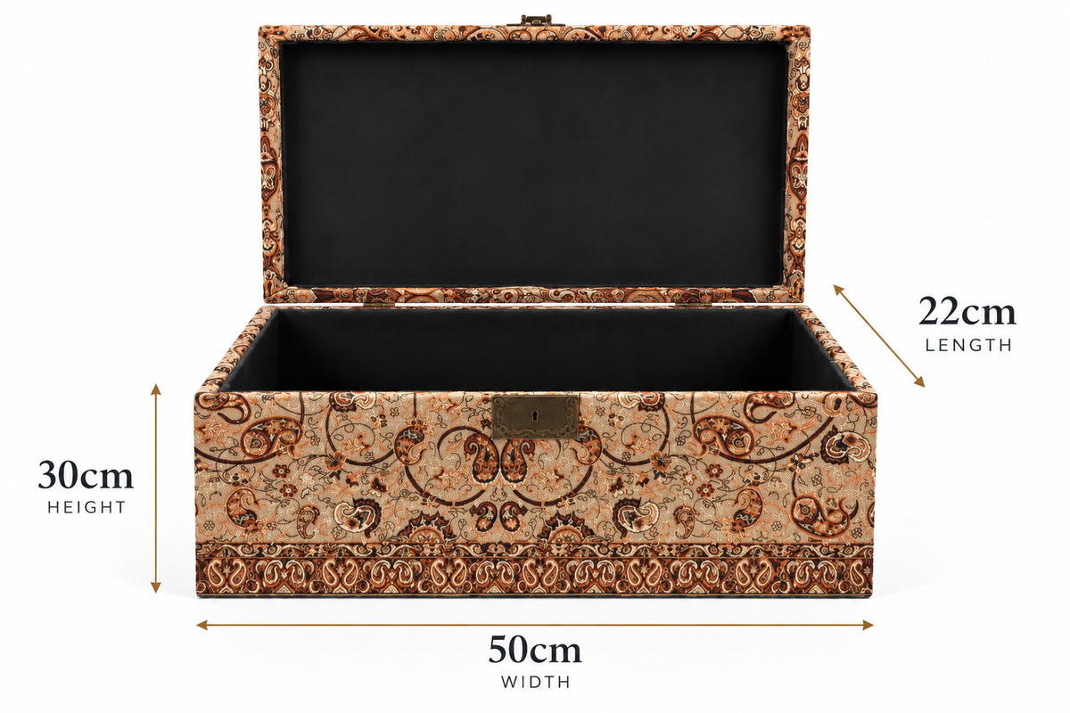 Sahar Beige Medallion Termeh Keepsake Storage Box - (30x50x22cm)